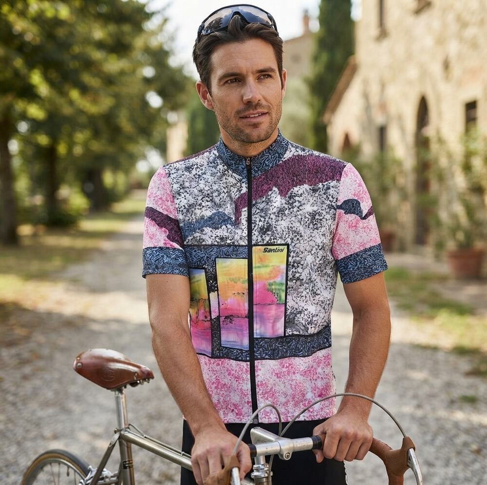 Vintage SMS Santini Made In Italy Abstract Memphis Art Cycling Jersey Medium EUC